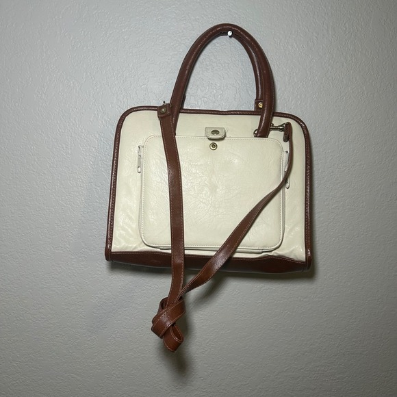 Vintage Jackson Two Tone Satchel Handbag Cream Brown minimal classic everyday - Picture 4 of 7